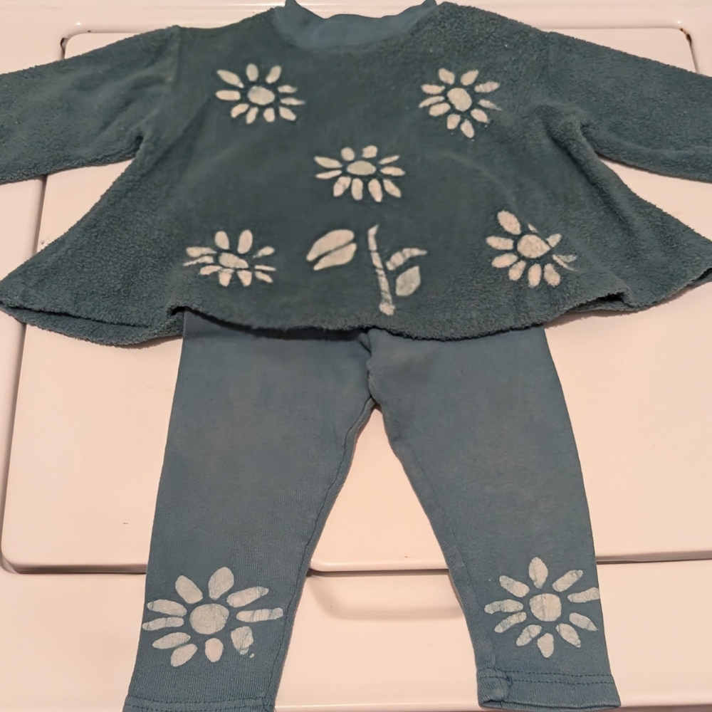 Vintage 90s Handmade Batik Daisies Girl's 2 Pc Set, Size 12 Months